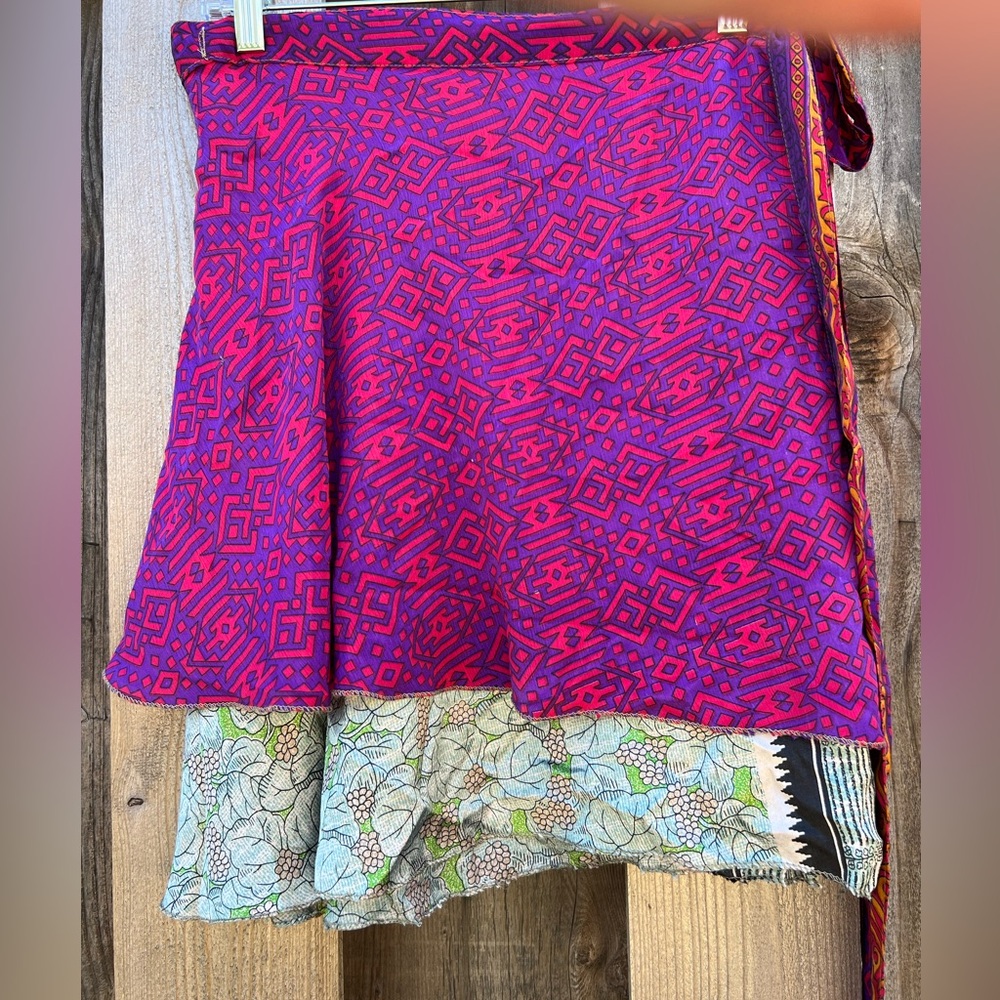 Floral Sari Reversible Wrap Skirt